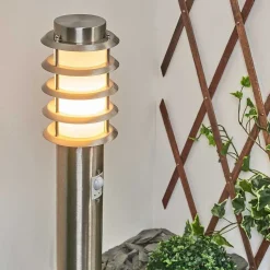 Borne Lumineuse Tunes Nickel Mat, 1 Lumiere, Detecteur De Mouvement