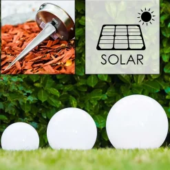 Boule Lumineuse Solar Led Acier Inoxydable, 2 Lumieres