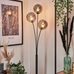 Lampadaire - Verre 15 Cm Bernado Fume, 3 Lumieres