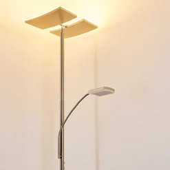 Lampadaire A Vasque Thyolo Led Acier Brosse, 2 Lumieres