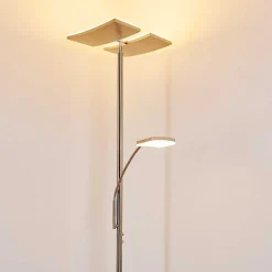 Lampadaire A Vasque Thyolo Led Acier Brosse, 2 Lumieres