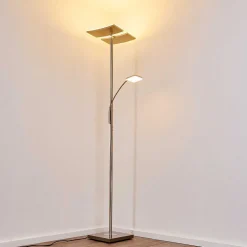 Lampadaire A Vasque Thyolo Led Acier Brosse, 2 Lumieres