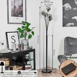 Lampadaire Bernado Noir, 5 Lumieres