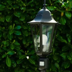 Lampadaire Exterieur Bristol Noir, 1 Lumiere, Detecteur De Mouvement