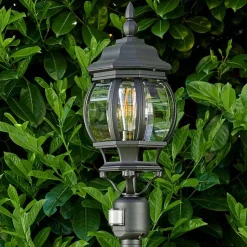 Lampadaire Exterieur Lentua Noir, 1 Lumiere, Detecteur De Mouvement