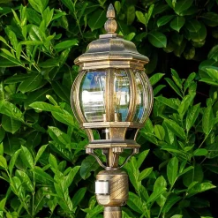 Lampadaire Exterieur Lentua Brun Dore, 1 Lumiere, Detecteur De Mouvement