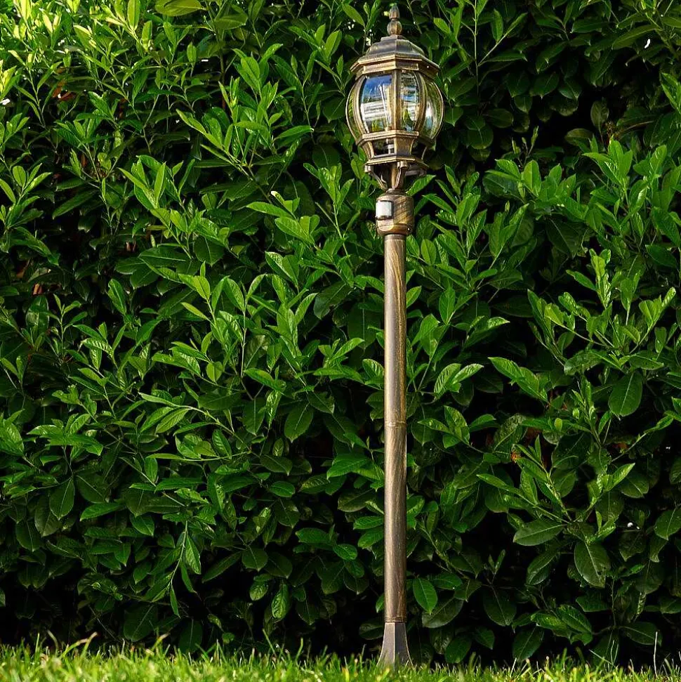 Lampadaire Exterieur Lentua Brun Dore, 1 Lumiere, Detecteur De Mouvement