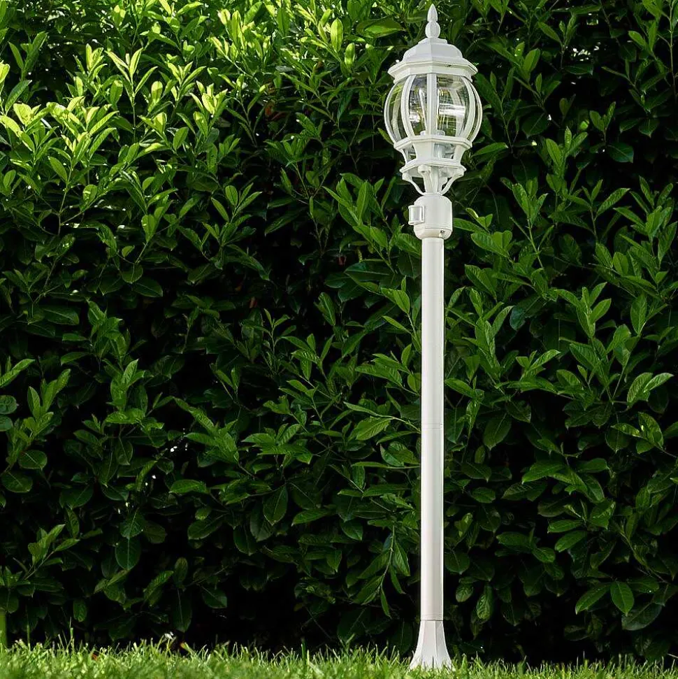 Lampadaire Exterieur Lentua Blanc, 1 Lumiere, Detecteur De Mouvement