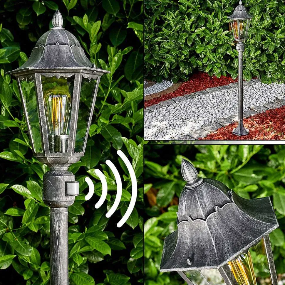 Lampadaire Exterieur Lignac Noir, Argente, 1 Lumiere, Detecteur De Mouvement