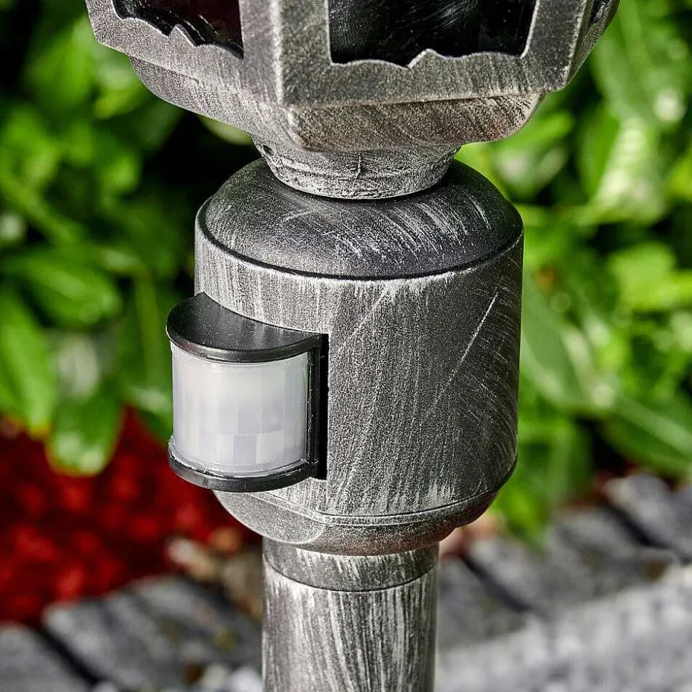 Lampadaire Exterieur Lignac Noir, Argente, 1 Lumiere, Detecteur De Mouvement