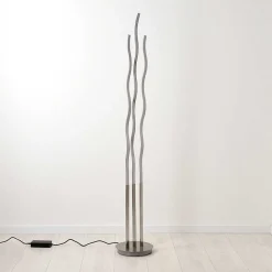 Lampadaire Gamsen Led Nickel Mat, 3 Lumieres, Telecommandes, Changeur De Couleurs