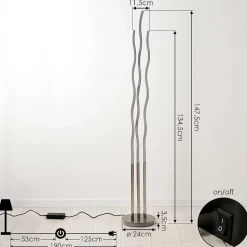 Lampadaire Gamsen Led Nickel Mat, 3 Lumieres, Telecommandes, Changeur De Couleurs