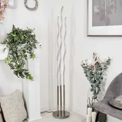 Lampadaire Gamsen Led Nickel Mat, 3 Lumieres, Telecommandes, Changeur De Couleurs