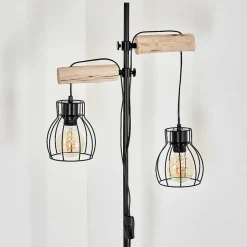 Lampadaire Gondo Bois Clair, Noir, 2 Lumieres