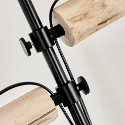 Lampadaire Gondo Bois Clair, Noir, 2 Lumieres