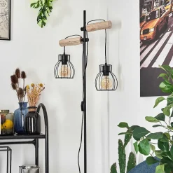 Lampadaire Gondo Bois Clair, Noir, 2 Lumieres