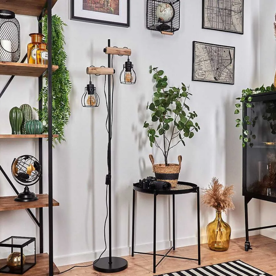 Lampadaire Gondo Ecru, Noir, 2 Lumieres