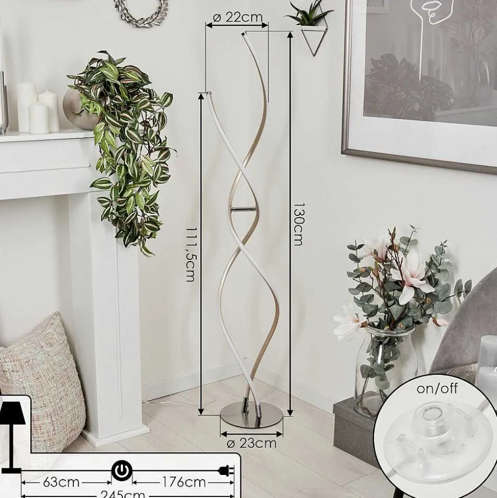 Lampadaire Henrichemont Led Chrome, Nickel Mat, 1 Lumiere