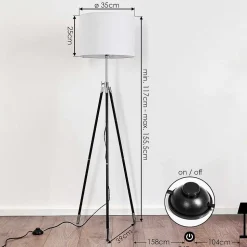 Lampadaire Honoa Chrome, Noir, 1 Lumiere