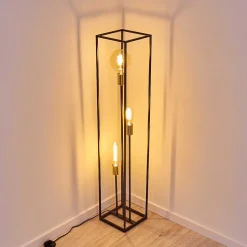 Lampadaire Ibusuki Or, Laiton, Noir, 3 Lumieres