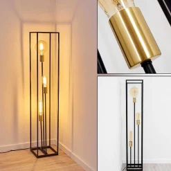 Lampadaire Ibusuki Or, Laiton, Noir, 3 Lumieres
