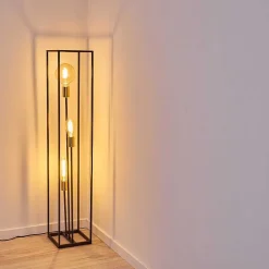 Lampadaire Ibusuki Or, Laiton, Noir, 3 Lumieres