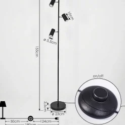 Lampadaire Javel Chrome, Noir, 3 Lumieres