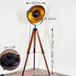 Lampadaire Jupiter Brun, Bois Fonce, Noir, 1 Lumiere