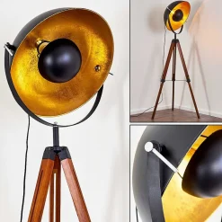 Lampadaire Jupiter Brun, Bois Fonce, Noir, 1 Lumiere