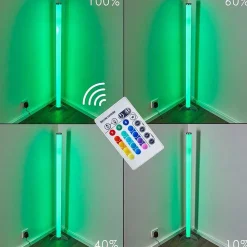 Lampadaire Led Rgb Globo Rocky Argente, 1 Lumiere, Telecommandes, Changeur De Couleurs