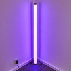 Lampadaire Led Rgb Globo Rocky Argente, 1 Lumiere, Telecommandes, Changeur De Couleurs