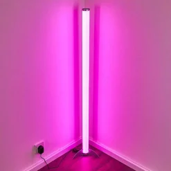 Lampadaire Led Rgb Globo Rocky Argente, 1 Lumiere, Telecommandes, Changeur De Couleurs