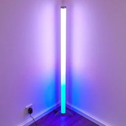 Lampadaire Led Rgb Globo Rocky Argente, 1 Lumiere, Telecommandes, Changeur De Couleurs