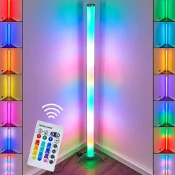 Lampadaire Led Rgb Globo Rocky Argente, 1 Lumiere, Telecommandes, Changeur De Couleurs