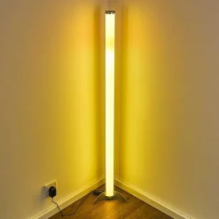 Lampadaire Led Rgb Globo Rocky Argente, 1 Lumiere, Telecommandes, Changeur De Couleurs