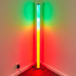 Lampadaire Led Rgb Globo Rocky Argente, 1 Lumiere, Telecommandes, Changeur De Couleurs