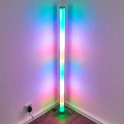 Lampadaire Led Rgb Globo Rocky Argente, 1 Lumiere, Telecommandes, Changeur De Couleurs