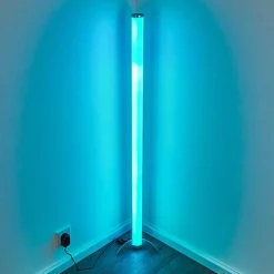 Lampadaire Led Rgb Globo Rocky Argente, 1 Lumiere, Telecommandes, Changeur De Couleurs