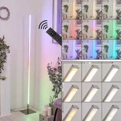 Lampadaire Minacar Led Nickel Mat, 1 Lumiere, Telecommandes, Changeur De Couleurs