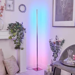 Lampadaire Minacar Led Nickel Mat, 1 Lumiere, Telecommandes, Changeur De Couleurs