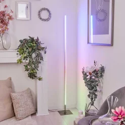 Lampadaire Minacar Led Nickel Mat, 1 Lumiere, Telecommandes, Changeur De Couleurs