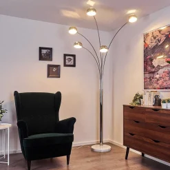 Lampadaire Nikkala Chrome, Blanc, 5 Lumieres