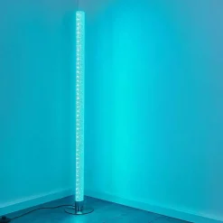 Lampadaire Pipe Led Nickel Mat, 1 Lumiere, Telecommandes, Changeur De Couleurs