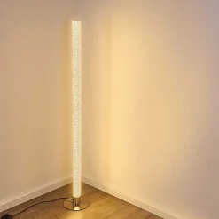 Lampadaire Pipe Led Nickel Mat, 1 Lumiere, Telecommandes, Changeur De Couleurs