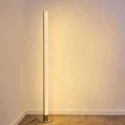 Lampadaire Pipe Led Nickel Mat, 1 Lumiere, Telecommandes, Changeur De Couleurs