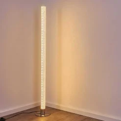 Lampadaire Pipe Led Nickel Mat, 1 Lumiere, Telecommandes, Changeur De Couleurs