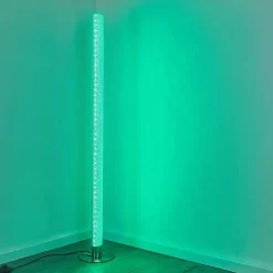 Lampadaire Pipe Led Nickel Mat, 1 Lumiere, Telecommandes, Changeur De Couleurs