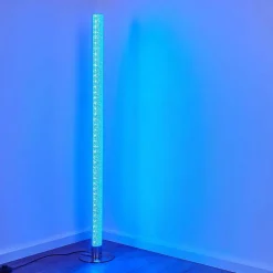 Lampadaire Pipe Led Nickel Mat, 1 Lumiere, Telecommandes, Changeur De Couleurs