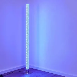 Lampadaire Pipe Led Nickel Mat, 1 Lumiere, Telecommandes, Changeur De Couleurs