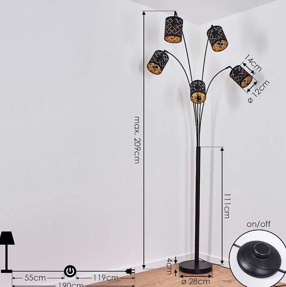 Lampadaire Tallaboa Noir, 5 Lumieres
